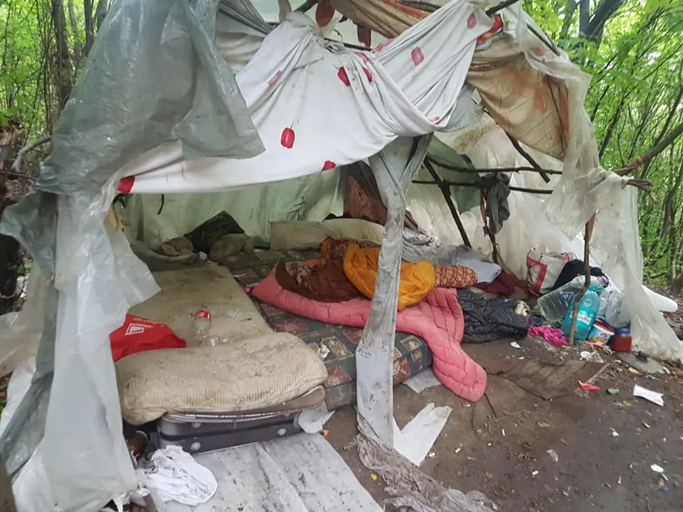 Polițiștii locali din Bistrița au depistat patru persoane care locuiau în corturi în Pădurea Codrișor (FOTO)