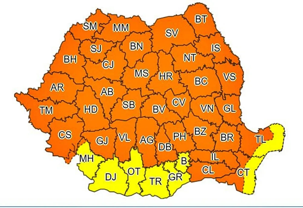 COD PORTOCALIU de ploi abundente, grindină și vijelii, inclusiv în Bistrița-Năsăud