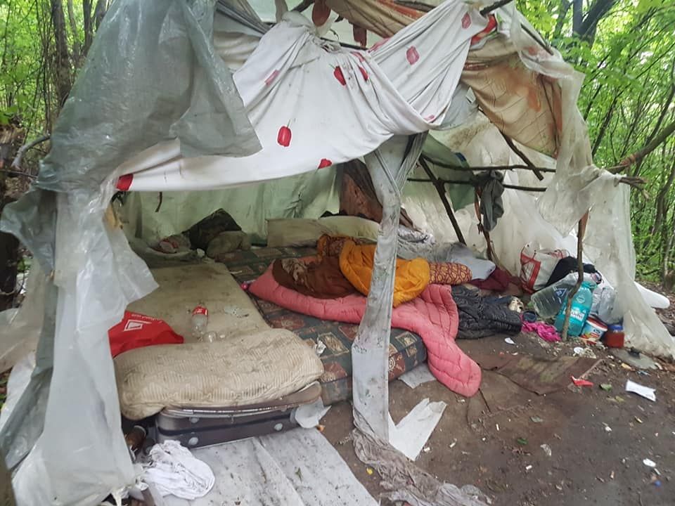 Polițiștii locali din Bistrița au depistat patru persoane care locuiau în corturi în Pădurea Codrișor (FOTO)