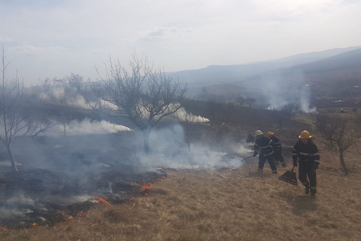 Incendiu de vegetație uscată pe raza municipiului Bistrița (FOTO)