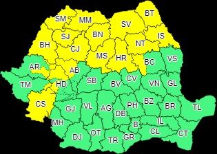 Bistrița-Năsăud, din nou sub atenționare meteorologică cod galben