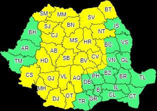 Cod galben de ploi, grindină și vijelii în aproape toată țară