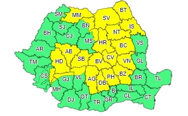 Cod galben de instabilitate atmosferică accentuată în Bistrița-Năsăud