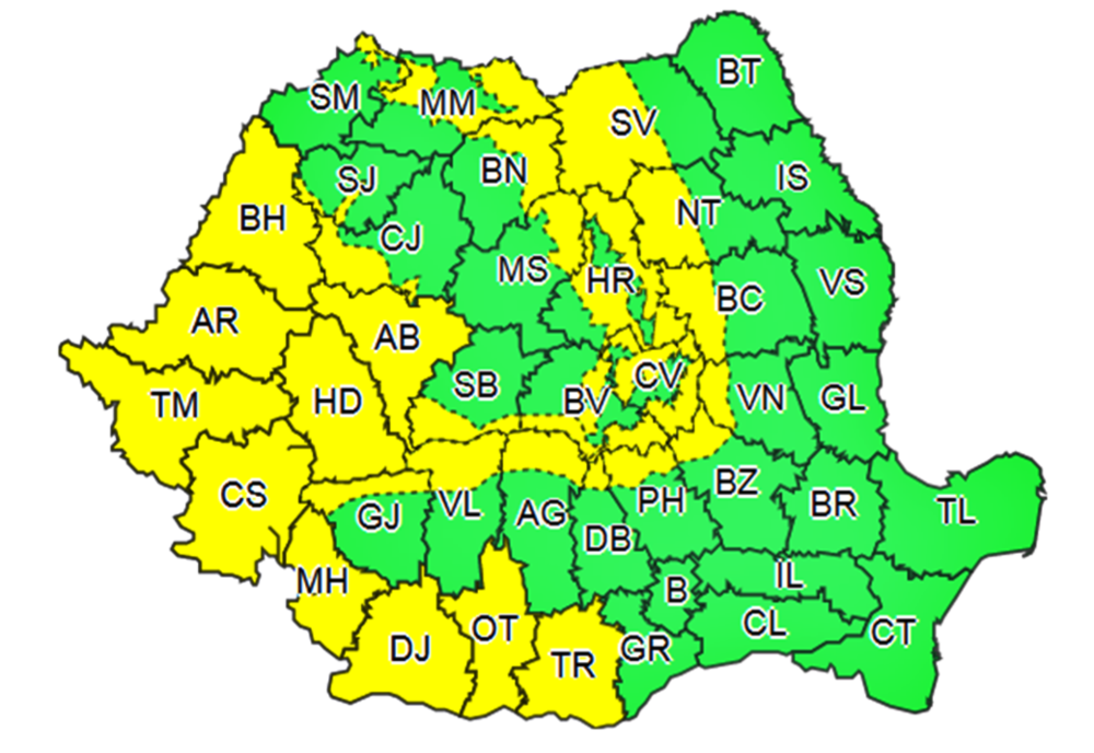 Bistrița-Năsăud, sub COD GALBEN  de vânt! Vin și ninsorile