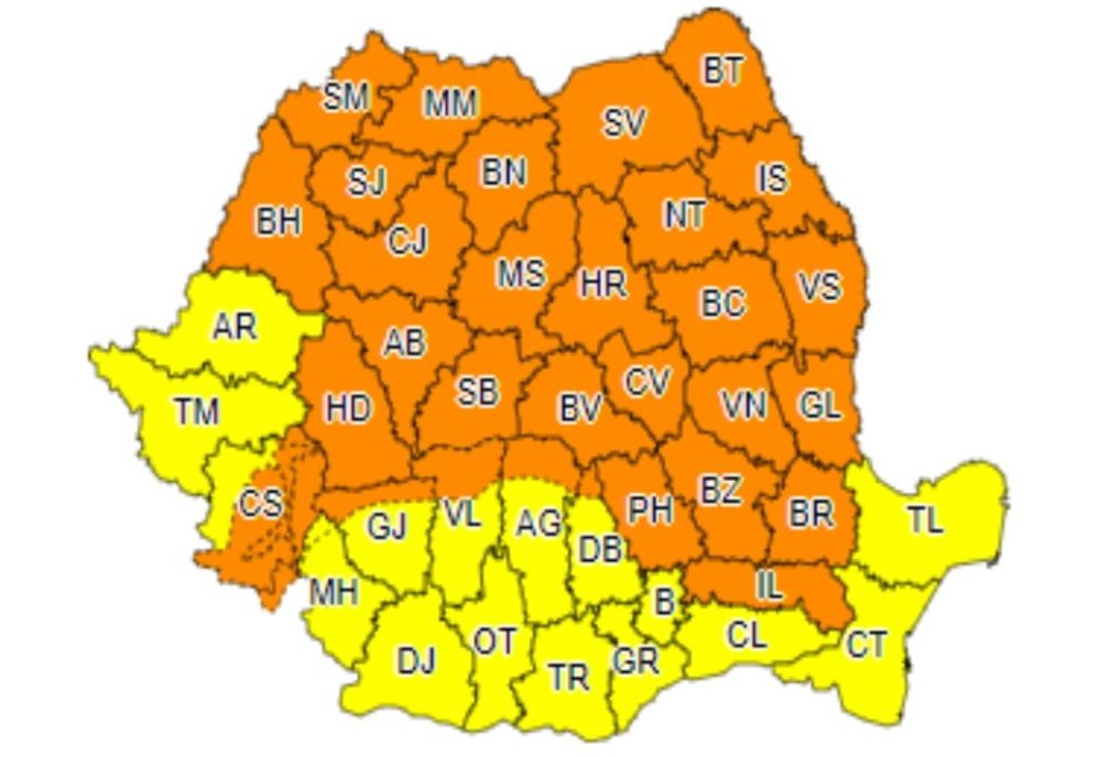 COD PORTOCALIU de ploi abundente, grindină și vijelii în 31 de județe, inclusiv Bistrița-Năsăud! Cât durează