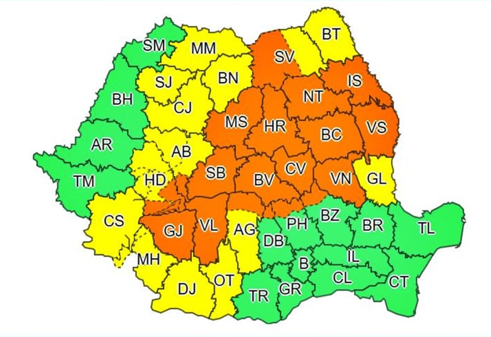 COD GALBEN de furtuni pentru mai multe județe din țară, inclusiv în Bistrița-Năsăud