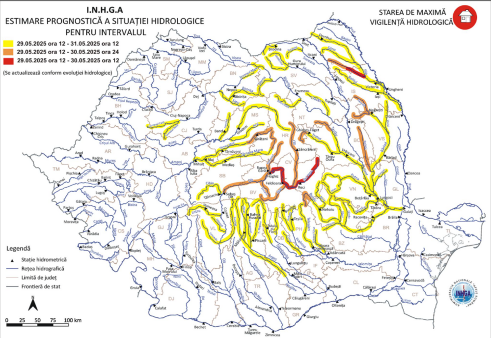 AVERTIZARE COD ROȘU DE INUNDAȚII EMISĂ DE INHGA ÎN MAI MULTE JUDEȚE