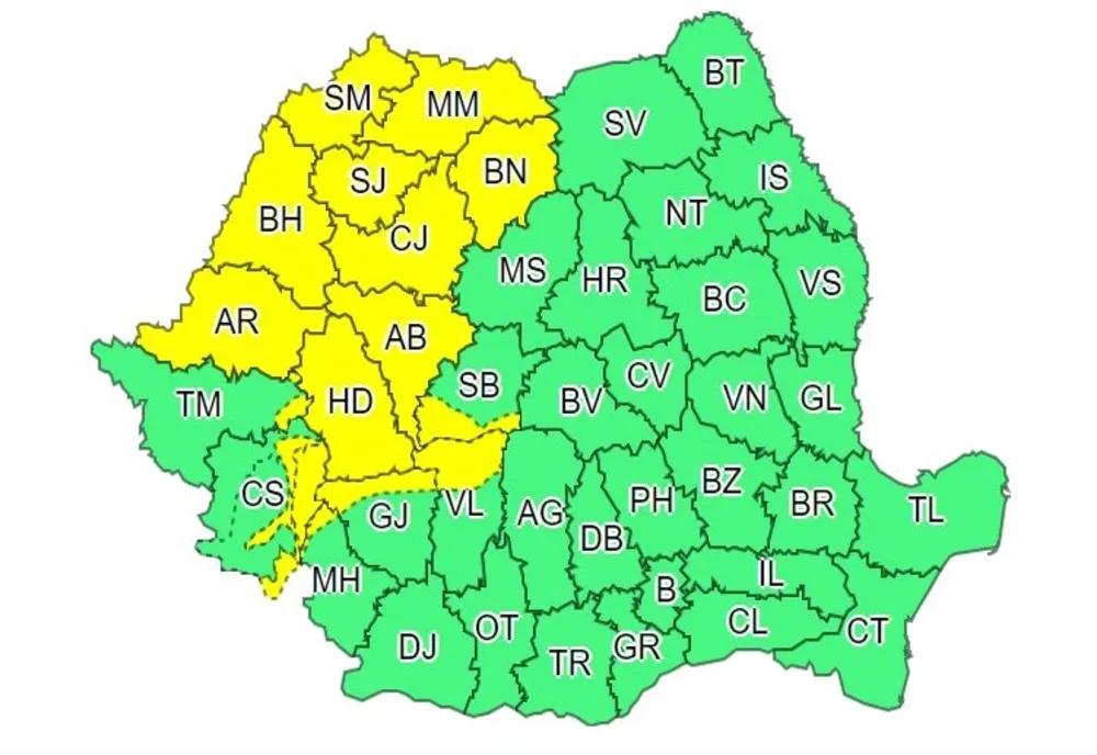 ANM: Bistrița-Năsăud sub COD GALBEN de furtuni! Avertizarea este valabilă și pentru județele din Maramureș, Transilvania și Crișana