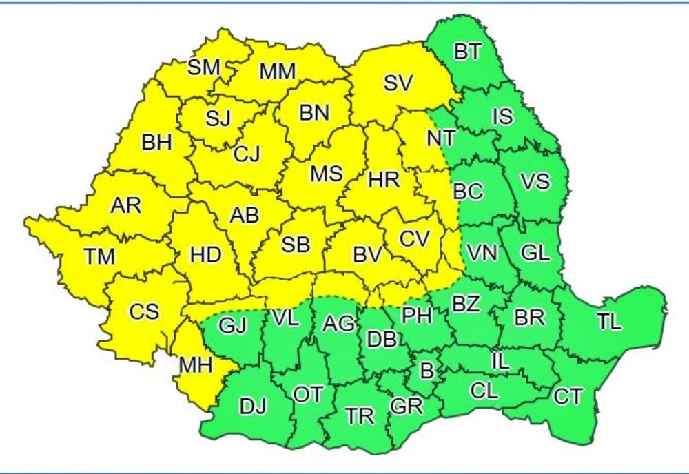 COD GALBEN de instabilitate atmosferică în Bistrița-Năsăud