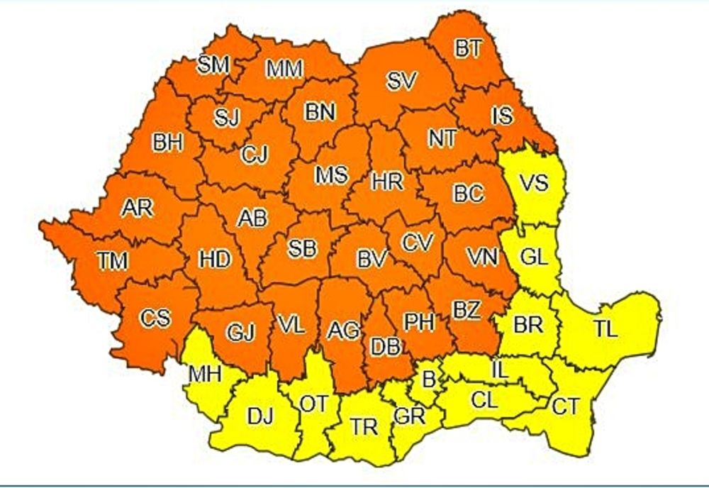 ANM: COD PORTOCALIU de ploi torențiale în 28 de județe, inclusiv în Bistrița-Năsăud