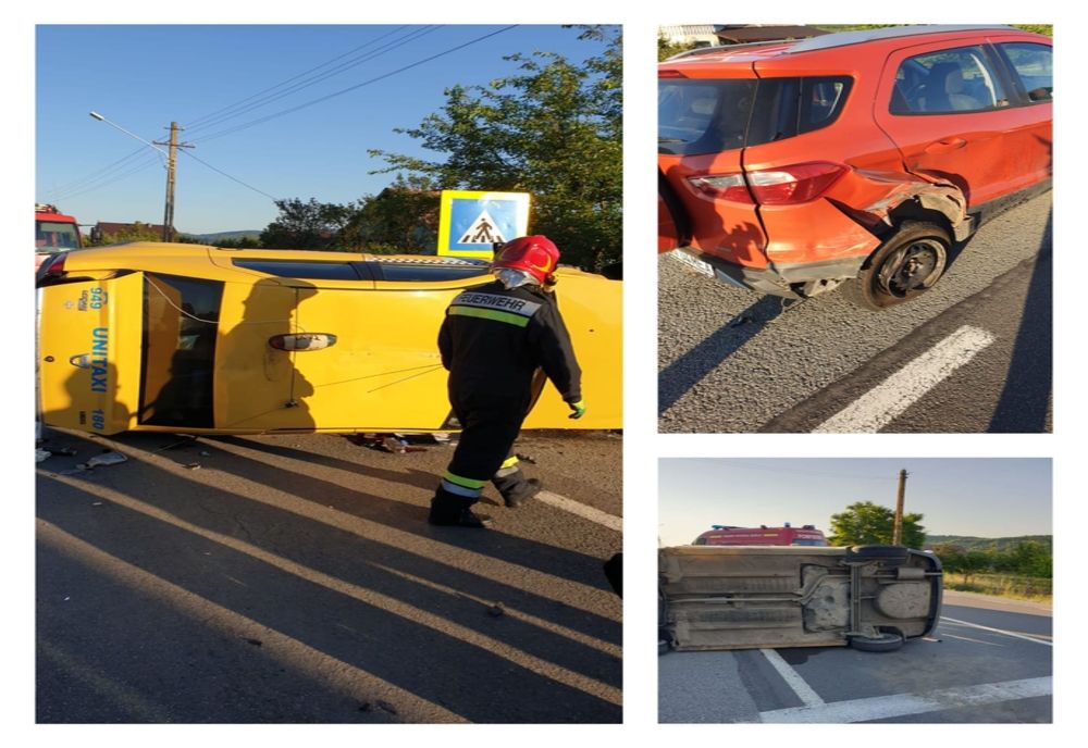 Doi bistrițeni la spital, după ce s-au răsturnat cu mașina pe DN 17