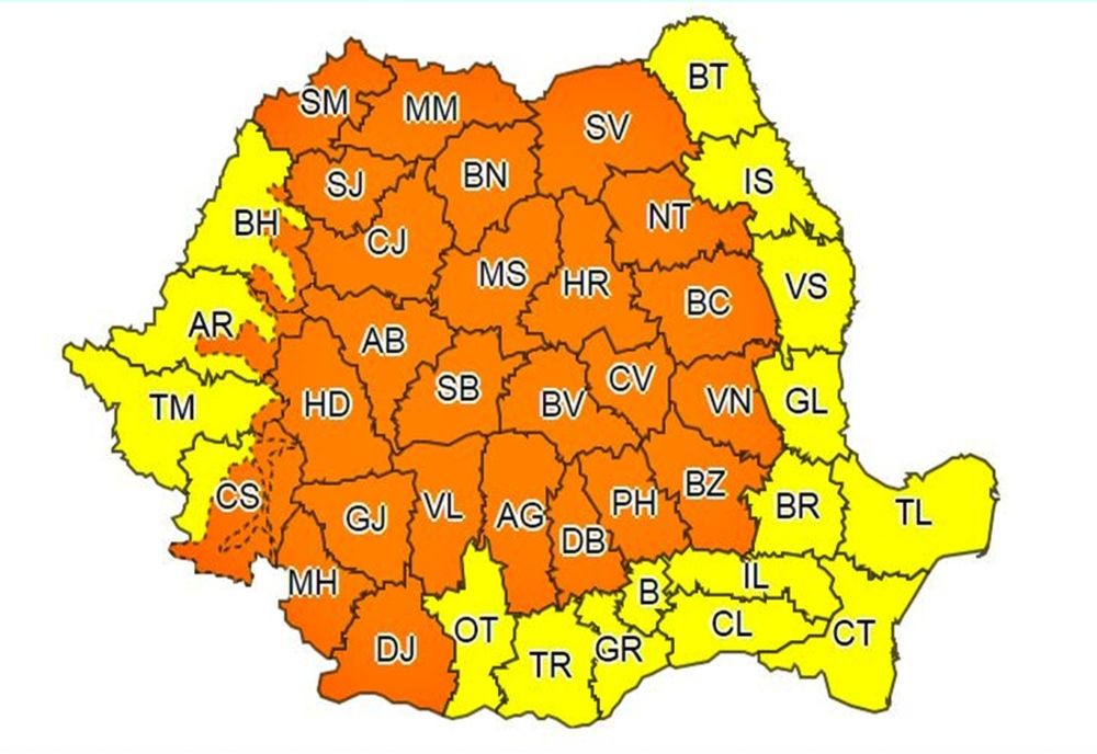 Bistrița-Năsăud, sub COD PORTOCALIU de ploi și vijelii, în week-end