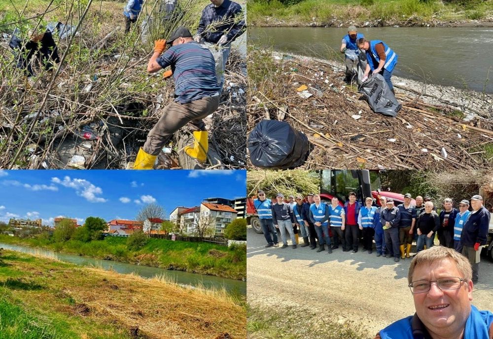 Trei tone de deșeuri, strânse într-o singură zi de angajații SGA BN de pe malurile râului Bistrița 