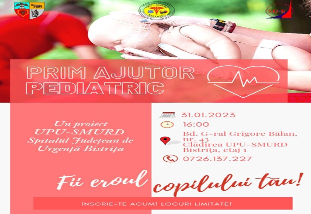 SJU Bistrița organizează gratuit Curs de Prim Ajutor Pediatric pentru părinți
