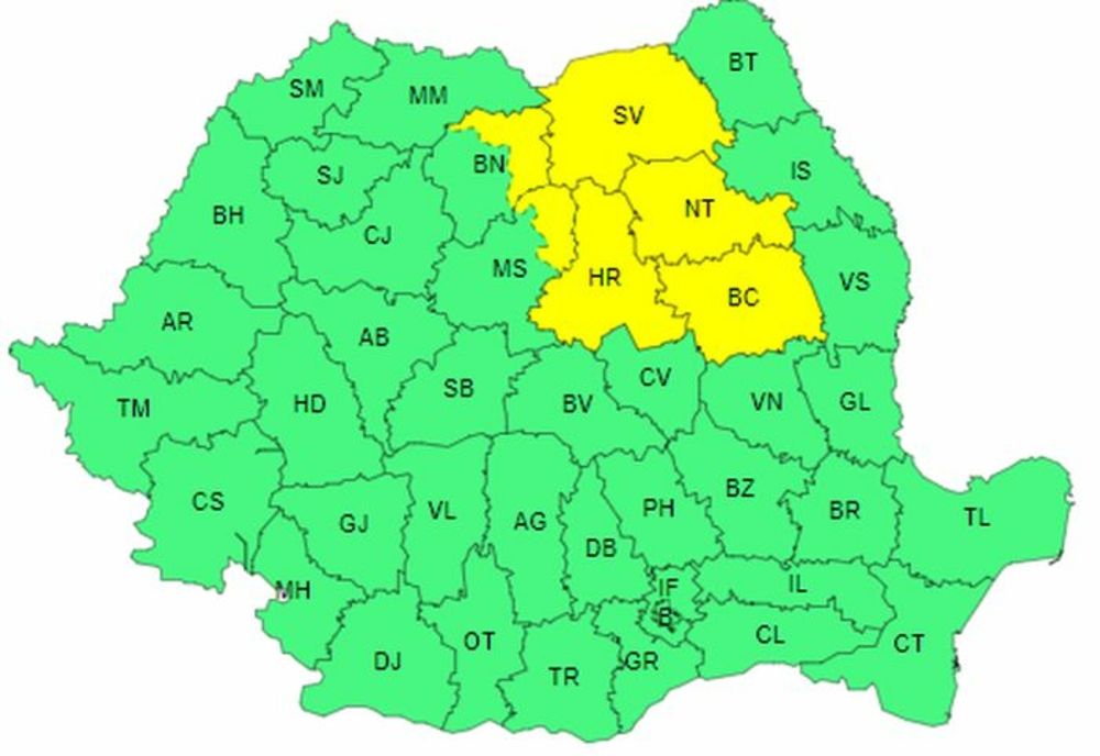 ANM: COD GALBEN DE VREME INSTABILĂ ÎN ŞASE JUDEŢE, PÂNĂ MARŢI DIMINEAŢA