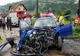 FOTO: Autoturism, lovit de tren, în Feldru! Ocupanții mașinii au scăpat fără nicio zgârietură